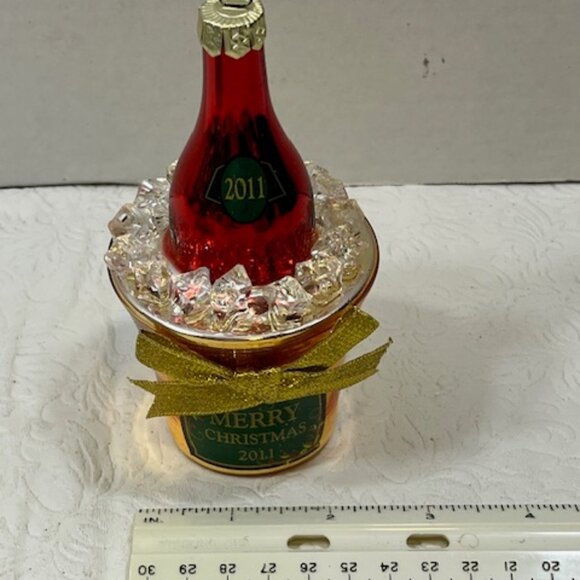 2011 Hand Blown Glass Christmas Champagne Bucket Ice Ornament Merry Christmas - Picture 10 of 16